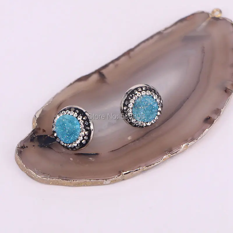 10 пар серьги-гвоздики с натуральным титановым кварцевым камнем 16 мм круглые