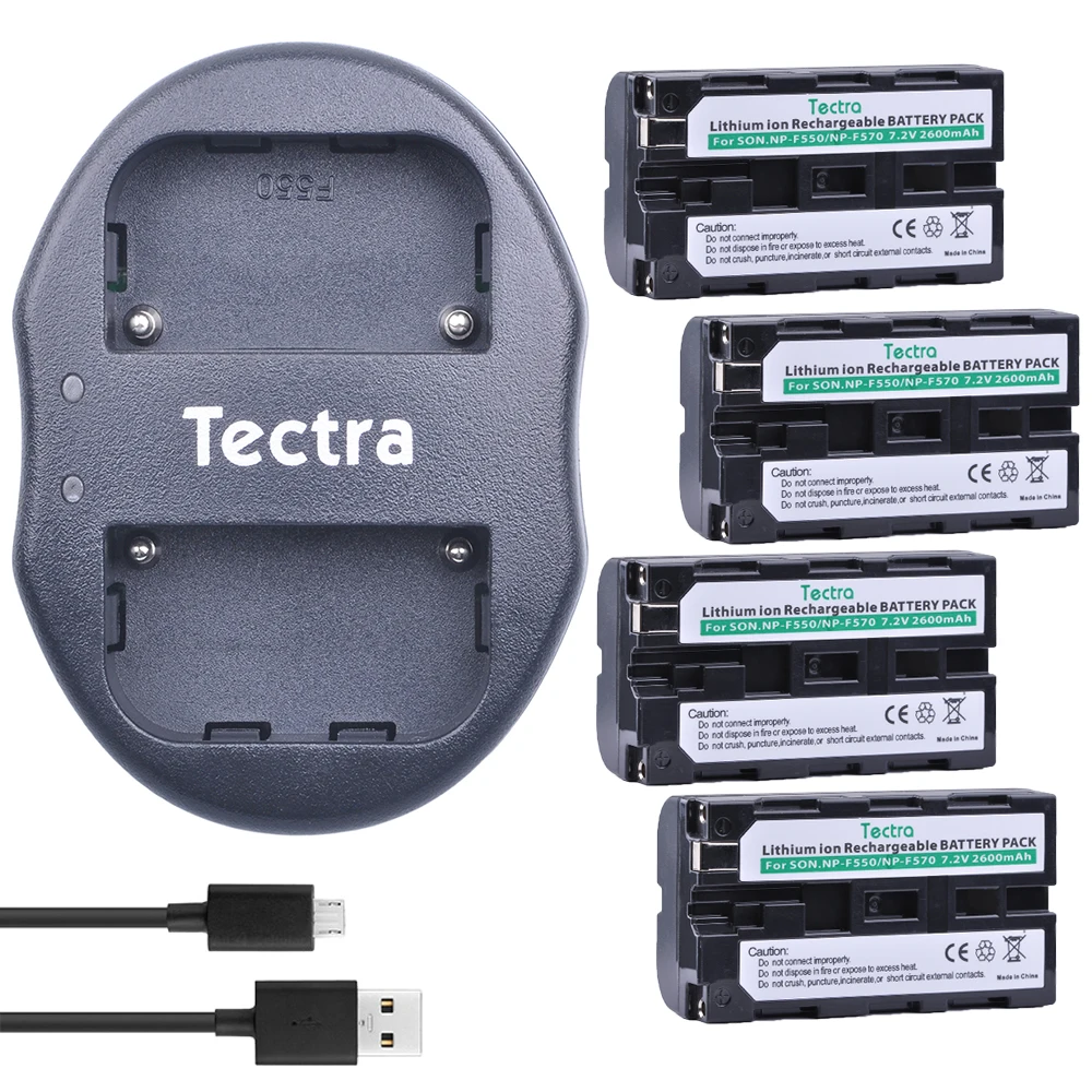 Tectra 4pcs NP F550 литий ионная батарея для камеры + USB двойное зарядное устройство Sony|np