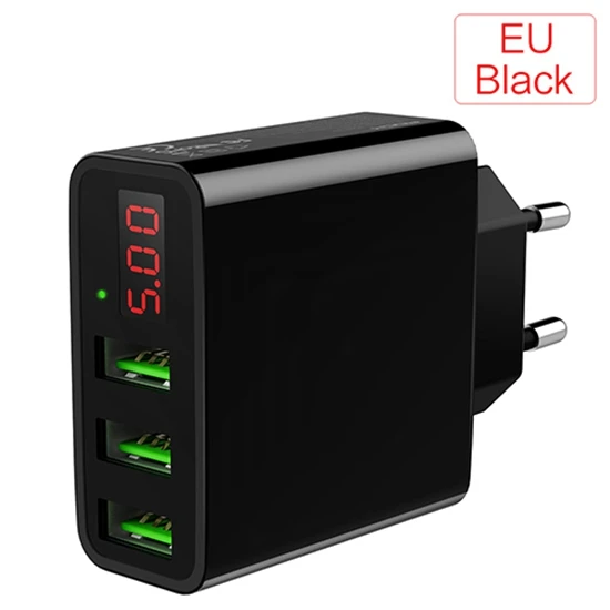 ROCK USB зарядное устройство для iphone зарядное устройство светодиодный дисплей 3 USB 5 в 3 А Быстрая зарядка настенное зарядное устройство для iphone samsung Xiaomi Max 2.4A зарядка - Тип штекера: EU black 3 USB