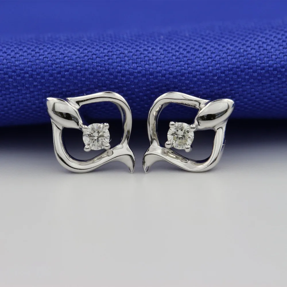 LASAMERO 0.078CT круглые серьги с натуральным бриллиантом 18 K белое золото бриллианты