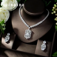 hibride sparkling white stone cubic zircon jewelry set long pendanties drop earring necklace set dress accessories bijoux n 1015