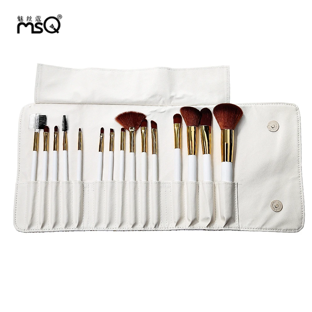 MSQ 15pcs Rome Style Print Makeup Brushes Set Polyamide Hair Cosmetic Tools with Storage Bag