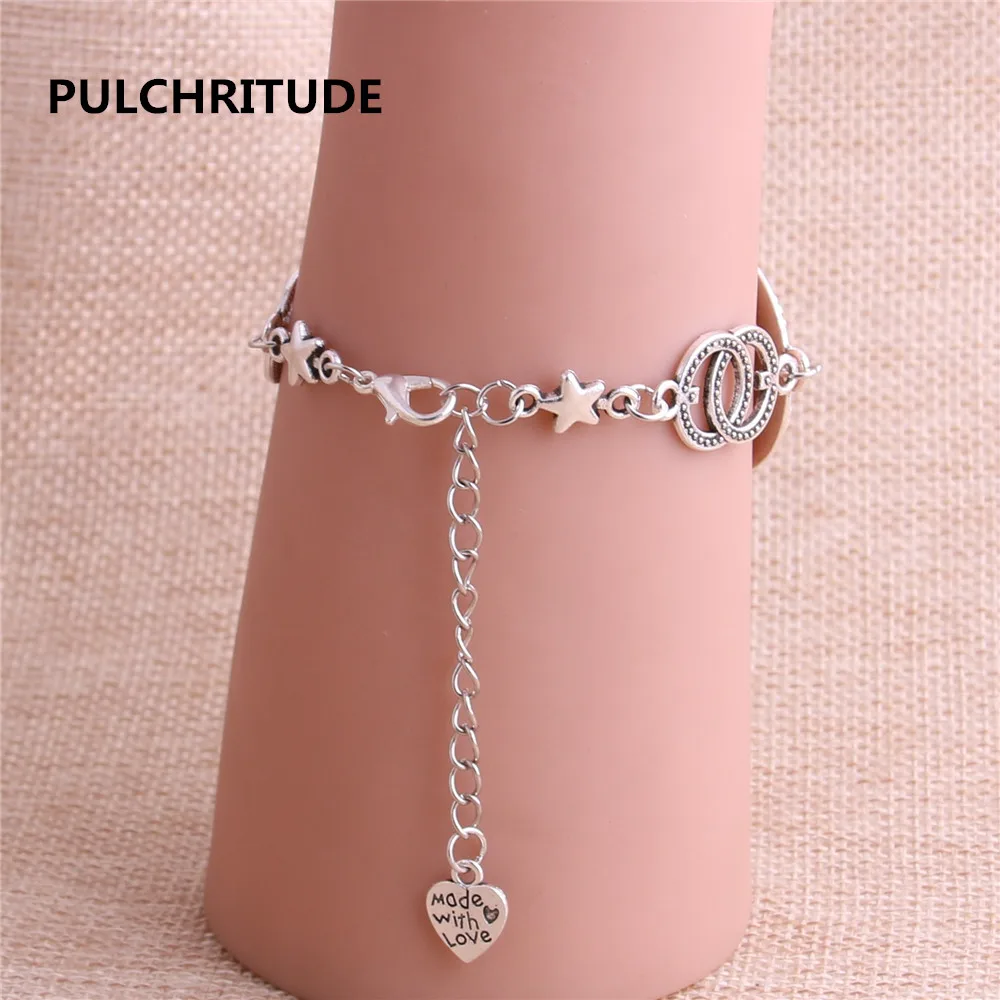 PULCHRITUDE 3 шт 22 см сплав античная серебряная цепочка браслет Звезда Шарм круглый