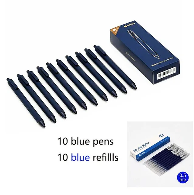 blue with blue ink 10 шт./компл. KACO ручка 0,5 мм шариковая ручка с сердечником прочная ручка заправлять черными чернилами для студентов/офисных работников - Цвет: blue with blue ink
