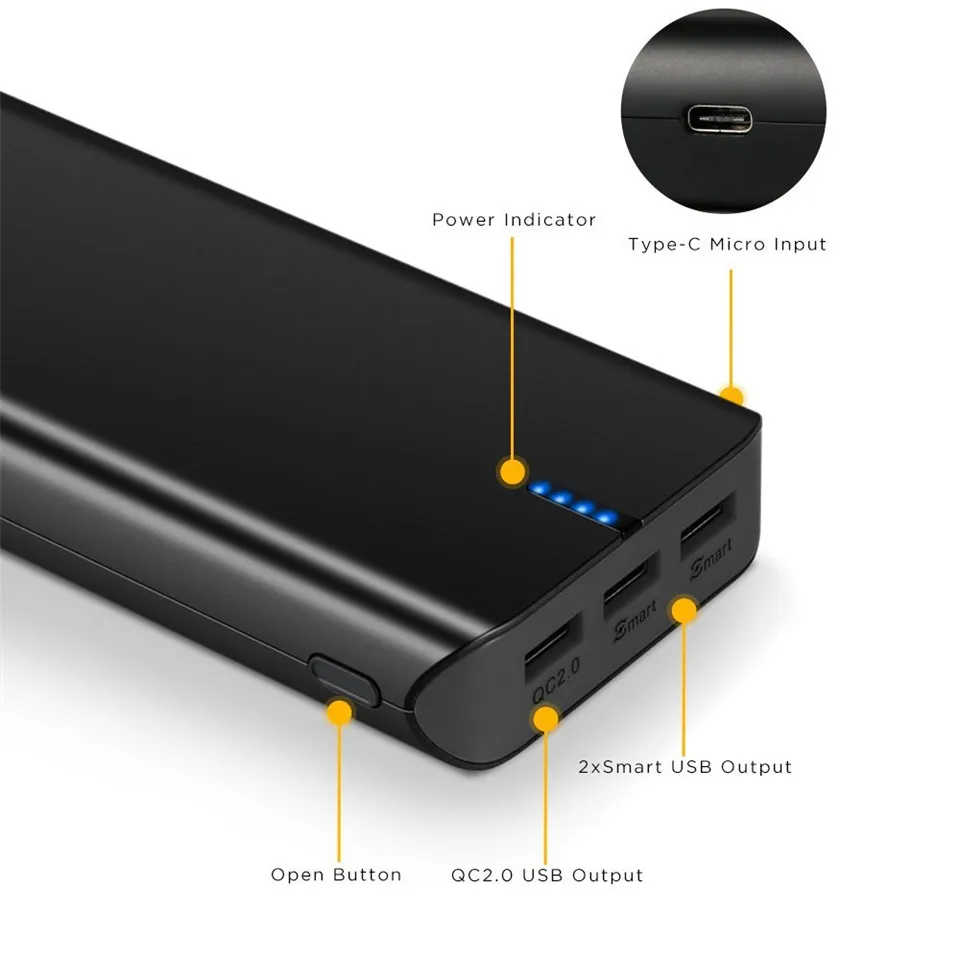 Easyacc Quick Charge 20000 мАч PowerBank 18650 Внешний Батарея 3 Порты быстро Smart Travel Зарядное