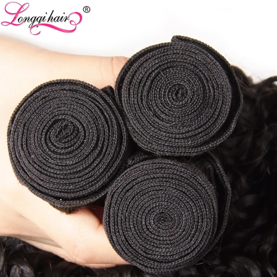 Longqi hair бразильский Реми человеческие волосы пряди с закрытием вьющиеся человеческие волосы 3 пряди с Закрытие 4x4 закрытие волос человеческие волосы переплетения