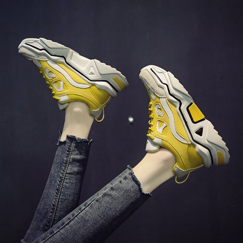 Брендовые желтые кроссовки; женская обувь; женские кроссовки на массивном каблуке; Дизайнерские кроссовки; повседневная обувь; chaussures K4-98