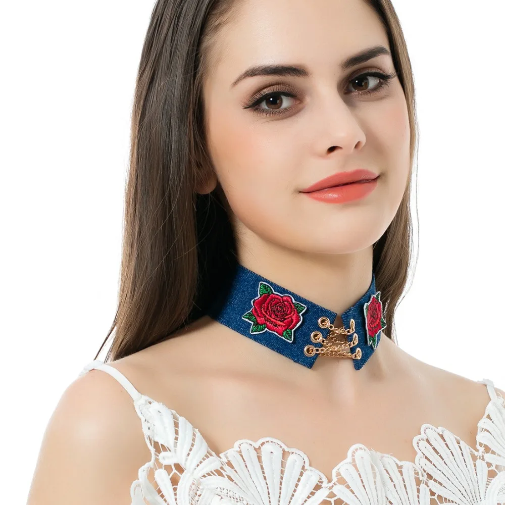 High quality explosion style fashion accessories retro personality elements rose embroidery necklace chain | Украшения и