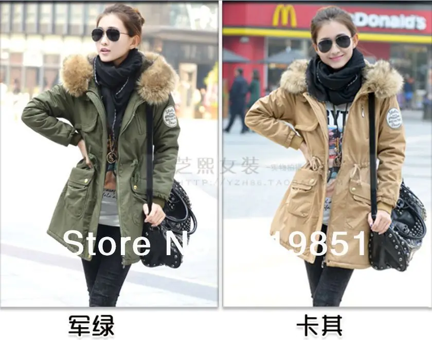 2013 Fashion New Winter Womens Down Coat Fleece Parka Warm Hoodie Overcoat Long Jacket Army Green Khaki Thicker jacket | Женская одежда
