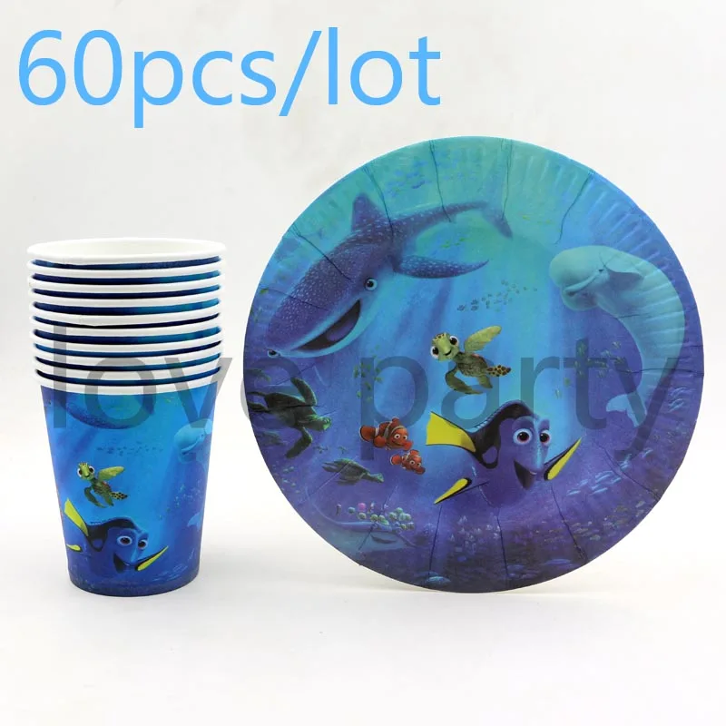 60pcs \ много в поисках Дори/В Немо тема Стекло украшения блюда Baby Shower чашки пластин