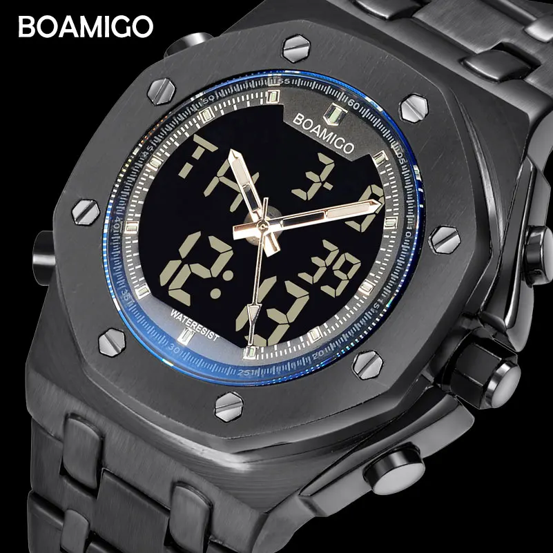 Men Sports Watches Fashion Quartz Watches For Men BOAMIGO TOP Brand Stainless Steel Wristwatches Waterproof Clock Reloj Hombre