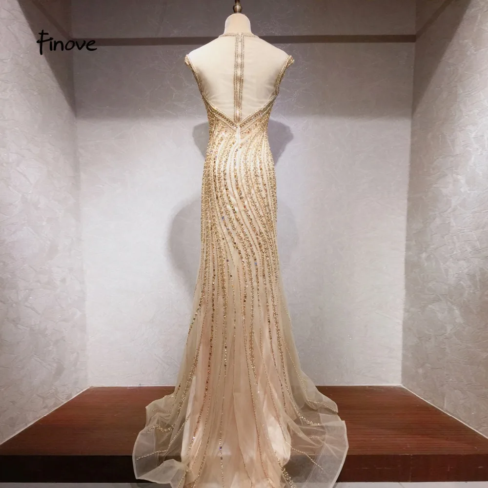 Finove New Robe de soiree Evening Dress Long 2020 Champagne Chic Fully Beaded Crystal Elegant Mermaid Woman Party Dresses Gowns | Свадьбы и