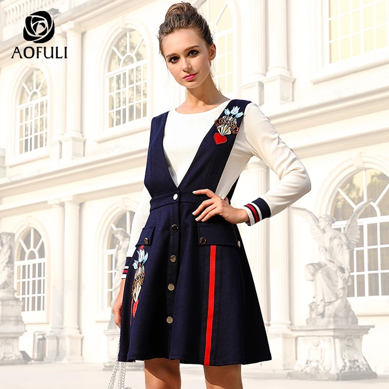 L/XL/2XL/3XL костюм с платьем на подтяжках в английском стиле большой размер свитер