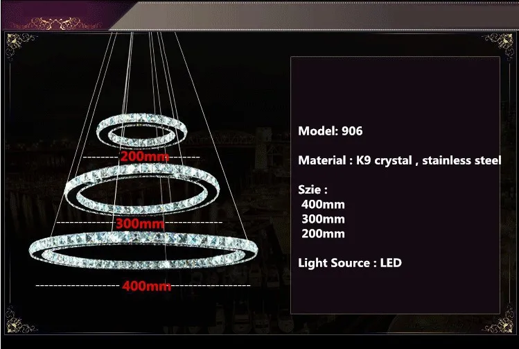 3 круга 65 Вт LED K9 Хрустальная люстра горячая Распродажа АЛМАЗНОЕ КОЛЬЦО