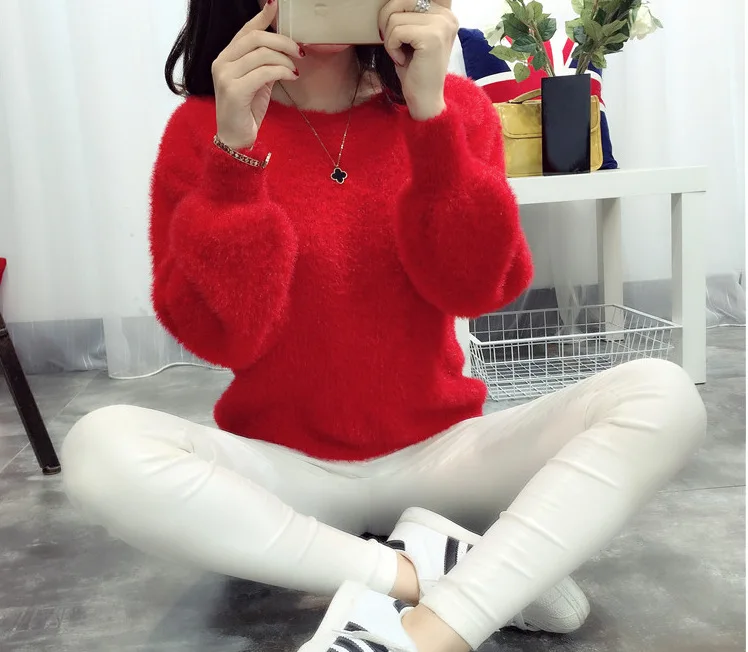 Women Candy Colors Sweaters Fashion Autumn Winter Warm Mohair O-Neck Pullover Long Sleeve Casual Sweater Knitted Tops NS8924 | Женская