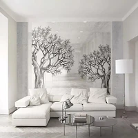 decorative wallpaper 3d space black and white sketch line tree tv background wall