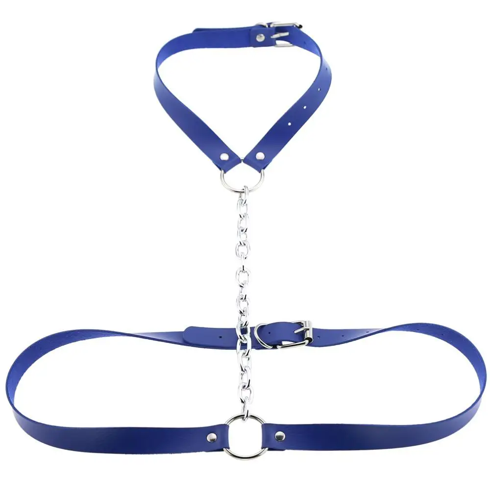 blue Женская Панк кожаная цепочка для тела, готический ремень с пряжкой, ремни для связывания, женские Украшения для тела, летний фестиваль, модная рейв одежда - Окраска металла: blue
