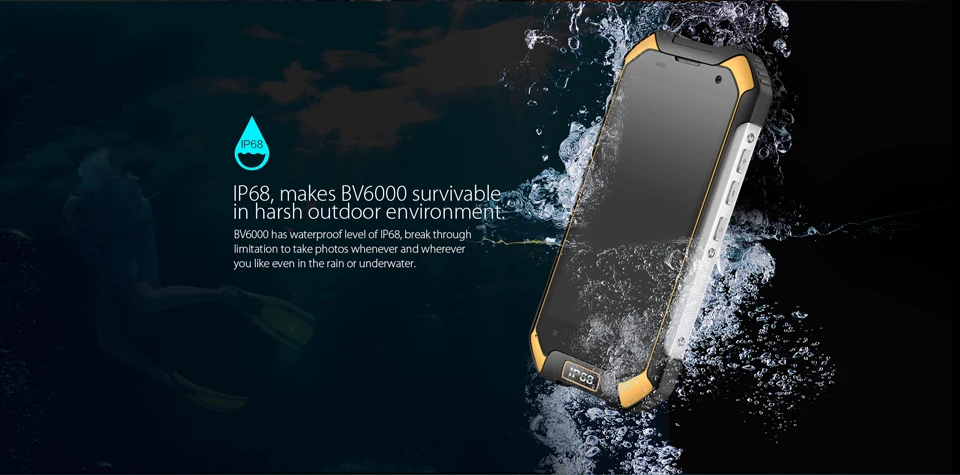 Blackview BV6000 4," Смартфон Android 6,0 3G+ 32G IP68 водонепроницаемый мобильный телефон MTK6755 Восьмиядерный 13MP NFC 4500mAh 4G мобильный телефон