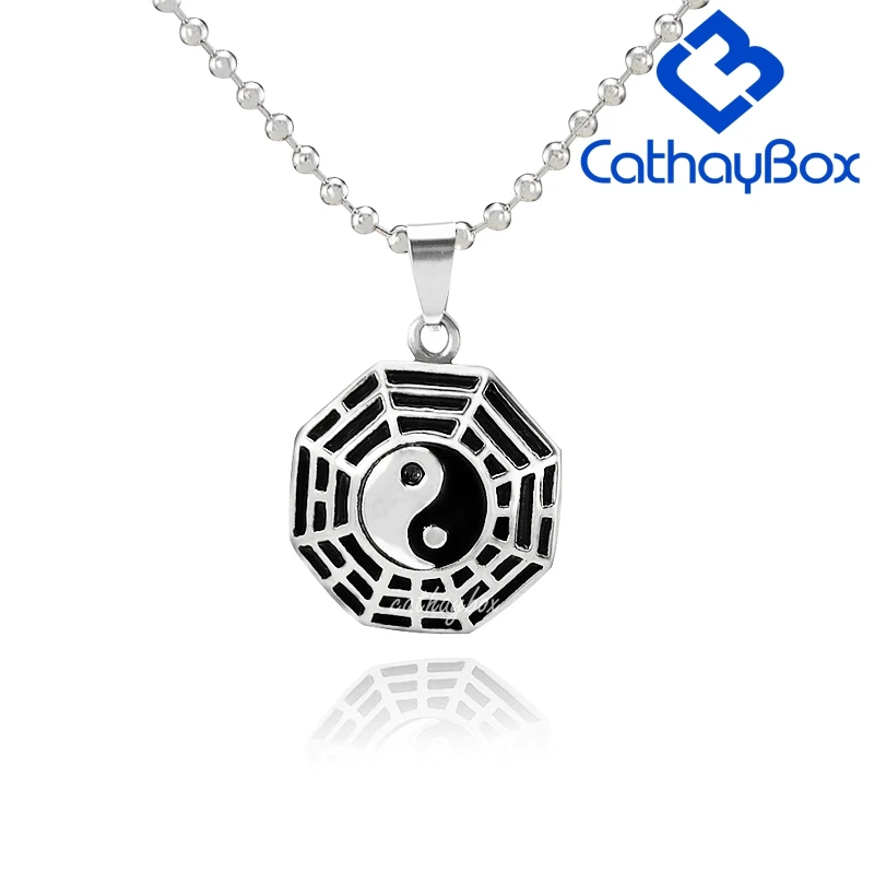 Men'sBlack эмаль винтажный китайский стиль нержавеющая сталь Инь Ян тайчи кулон