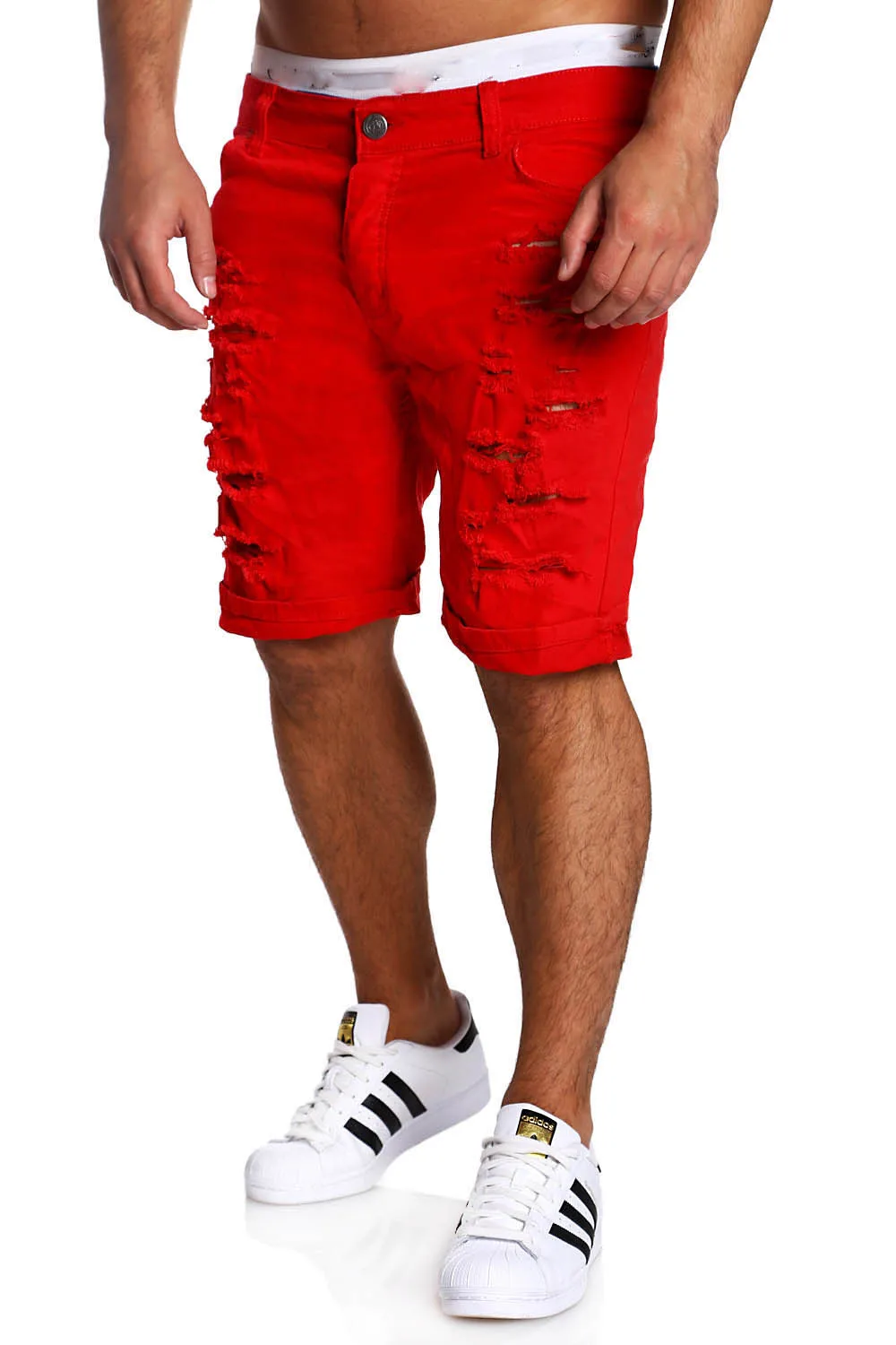 Мужские потертые джинсовые шорты синие черные белые повседневные с потертостями