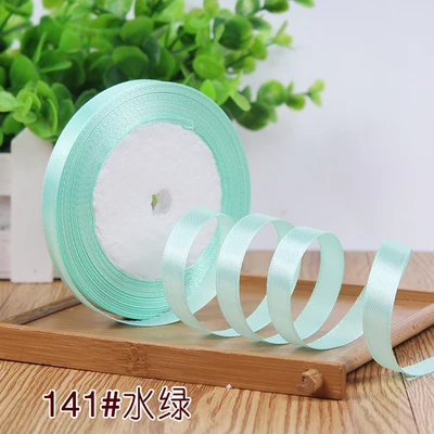 Water Green 10 мм, 25 ярдов, односторонняя шелковая сатиновая лента, дешевая декоративная подарочная упаковка, Свадебные Рождественские ремесла, белые, розовые, красные, черные ленты - Цвет: Water Green