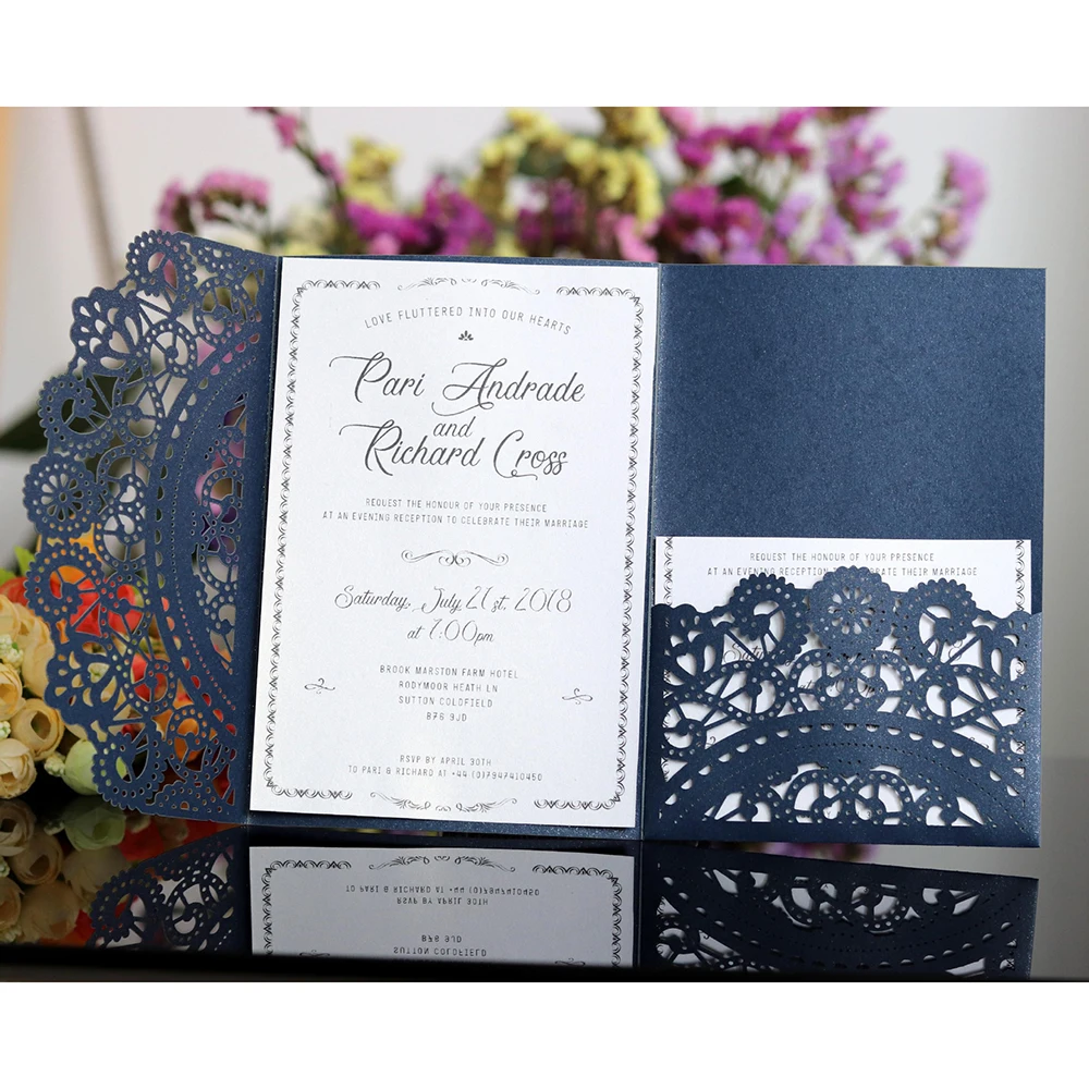 10 шт. горячая лазерная резка свадебные пригласительные карты набор/кружевные