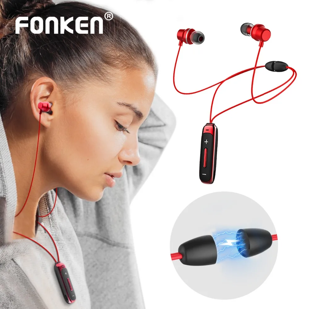 FONKEN Bluetooth наушники вкладыши Беспроводной с микрофоном спортивные бас Магнитная