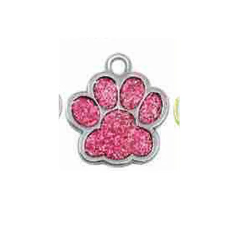 Pink Собака ID тег Выгравированные металлические Pet теги маленькие большие аксессуары для собак Персонализированная кость с лапами Имя тег пластина Воротник Украшение - Цвет: Pink