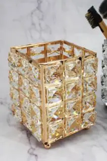 Женская Хрустальная Кисть для макияжа, косметика, зубные щетки, ручки, карандаши, офисные принадлежности, держатель для ручек, держатель для карандашей, органайзер для хранения - Color: gold