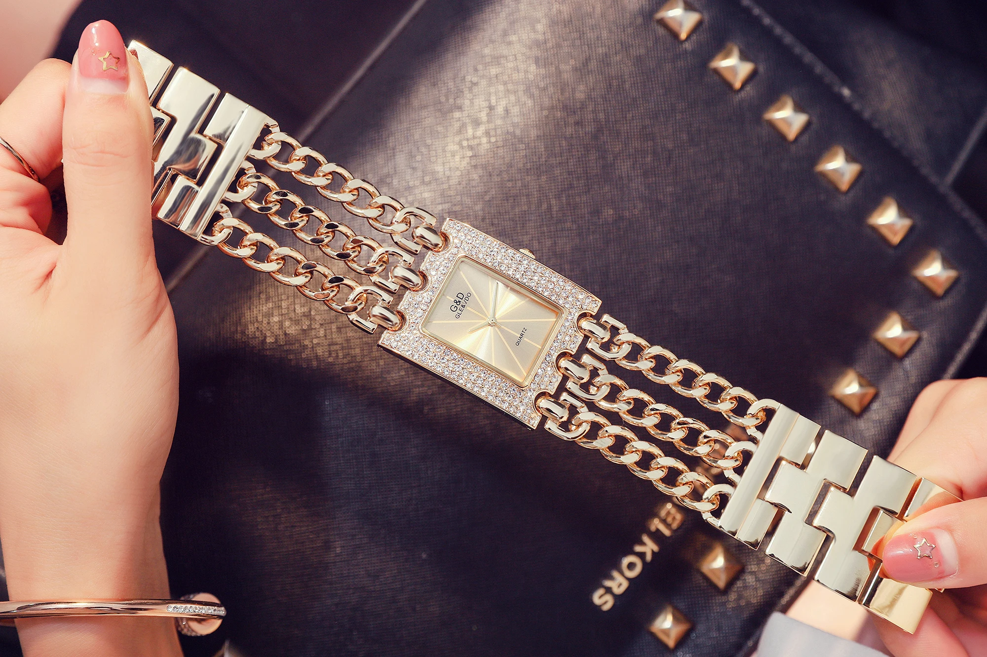 Брендовые роскошные женские наручные часы со стразами Сталь полосы кварцевые из