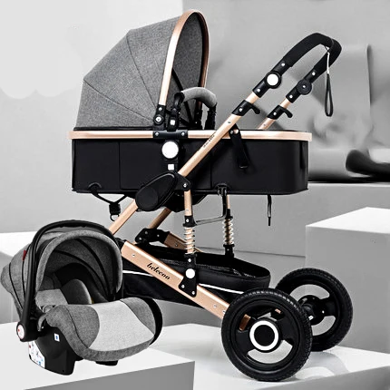grey 3 in 1 Брендовая детская коляска 2 в 1 с высоким обзором, детская коляска на колесиках для детей 0-3 лет, детская коляска, может лежать в шоке, детская коляска, автомобильное кресло высокого качества - Цвет: grey 3 in 1