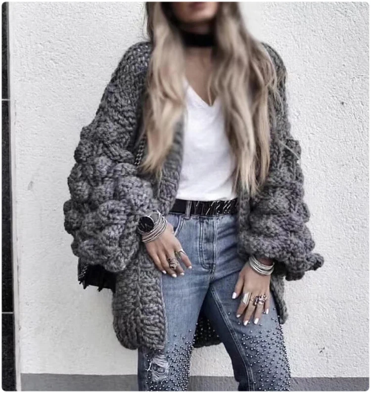 High End шикарный длинный женский кардиган с рукавами, однотонный розовый, черный, красный свитер знаменитости негабаритных женщин уличная кардиганы