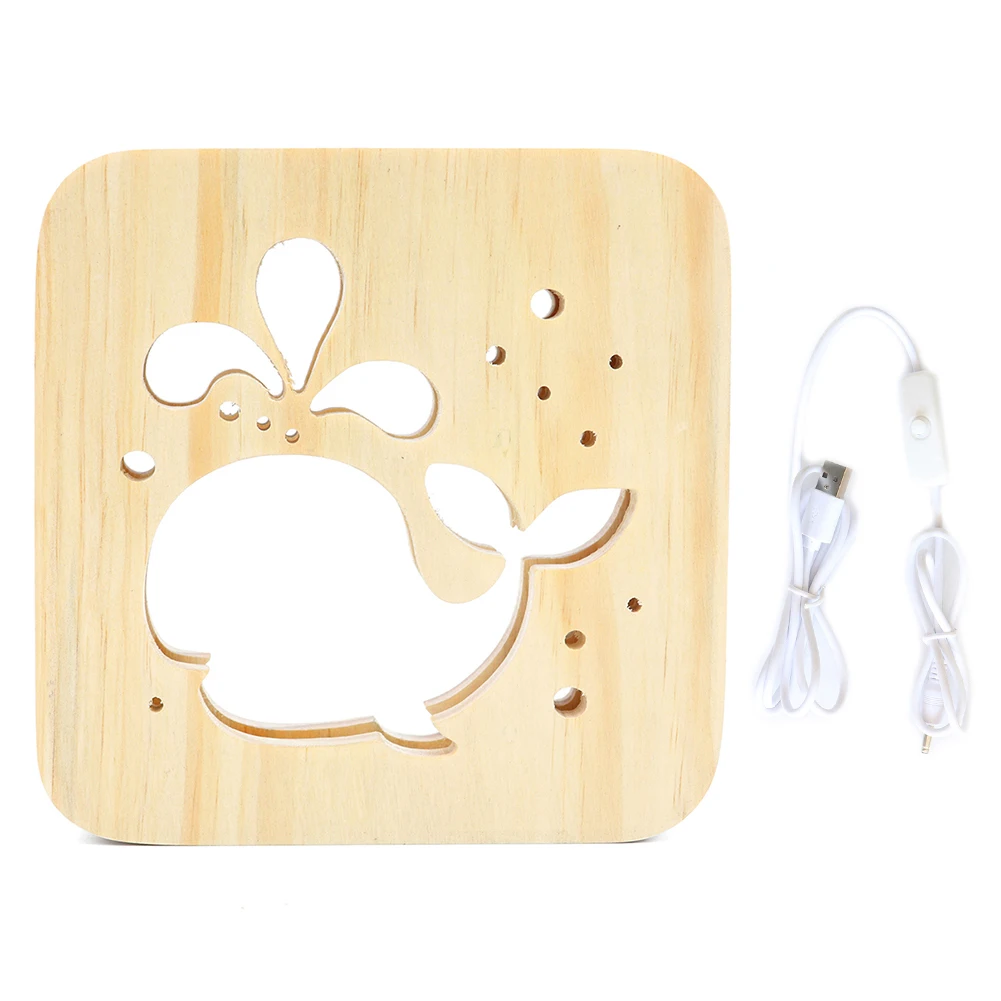 Кит светодиодный ночник из полой древесины резьба ремесло настольная лампа