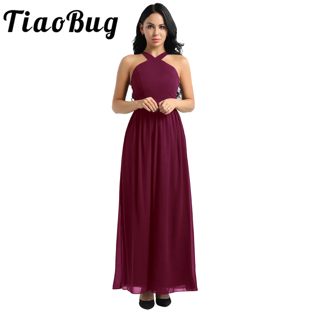 Женское шифоновое платье с перекрещивающимися бретелями Tiaobug элегантное