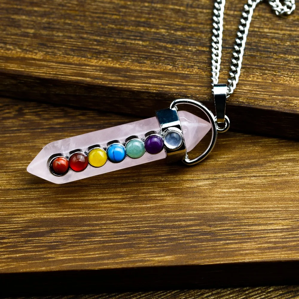 Chakra Necklace Pink Quartz Natural Stones Chains Pendent Girls Designer Yoga Jewelry Women Gifts Dropshipping | Украшения и