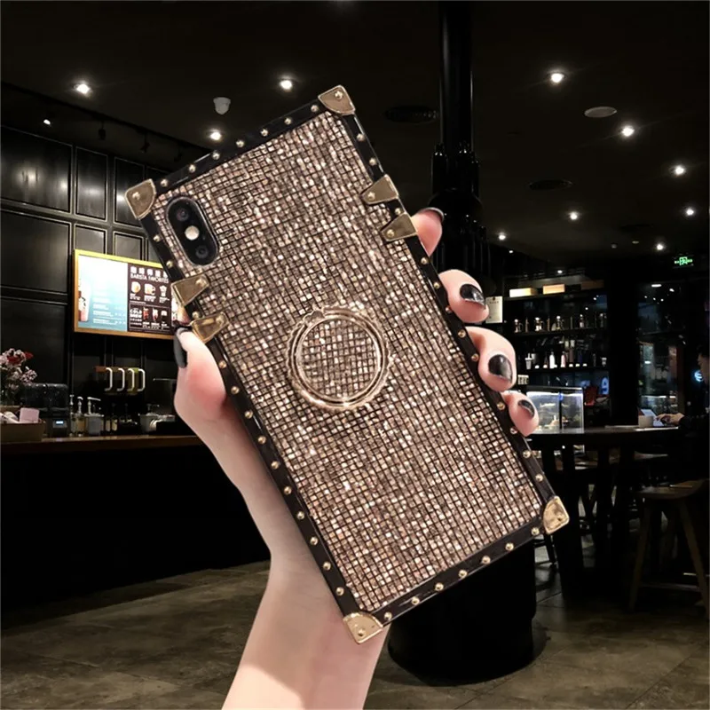Квадратный металлический чехол подставка для iPhone 12 11 Pro MAX 6 6S 7 8 Plus XS XR X Samsung S20 Ultra S8