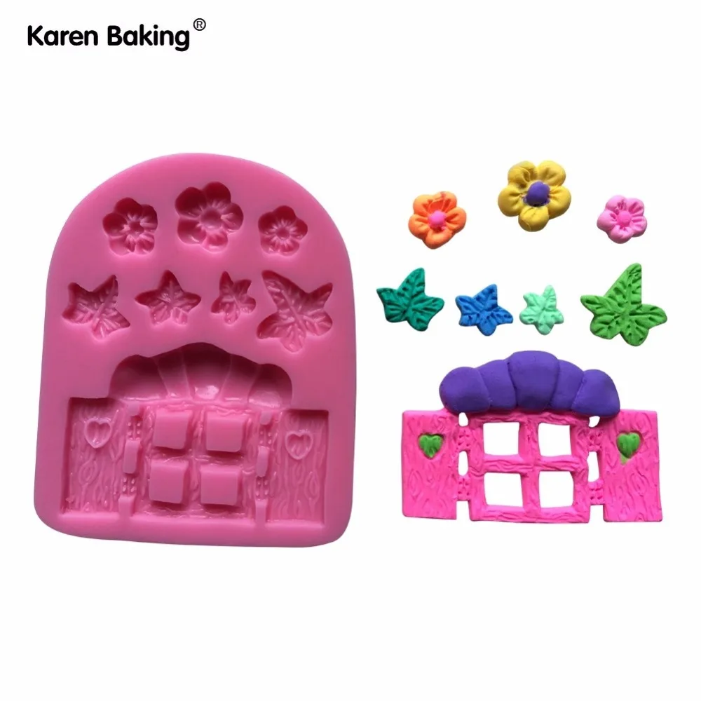 Мультфильм забор и цветок в форме 3D Силиконовые Помады шоколадного торта Плесень