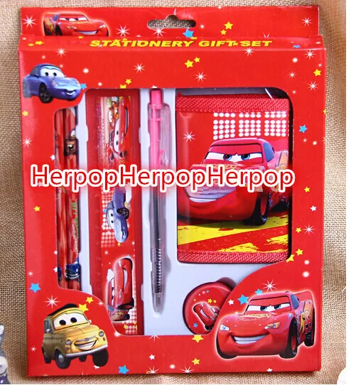 Free shipping New 12sets cartoon red cars students purse/pencil/rubber/ruler/Ballpoint pen Stationery set Christmas Gifts | Канцтовары