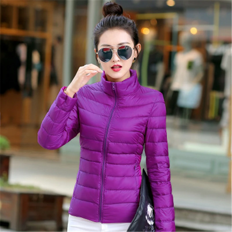 Casual collar women 2017 autumn and winter new fashion solid color long-sleeved zipper down jacket | Женская одежда