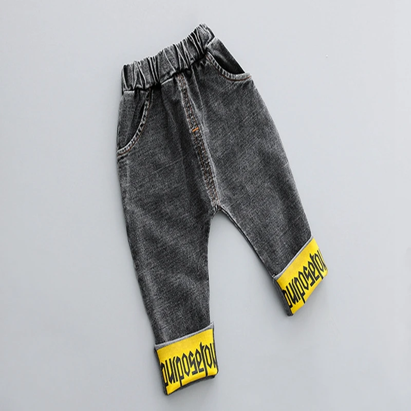 Spring and Autumn New Fashion Baby Boys Long Sleeve O-neck Cotton Casual Letter Printed Coat Elastic Jeans Pants 2pcs Outfits |