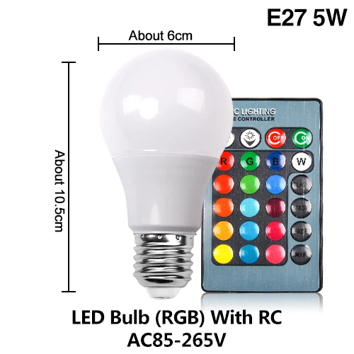 E27 5W With RC E27 E14 RGB светодиодный лампы дистанционного Управление лампа Цвет Magic Точечный светильник 3W 5W 10W светодиоидная лампа с регулируемой яркостью 24key светодиодный Ночной светильник 110 В 220 праздничные бар - Испускаемый цвет: E27 5W With RC