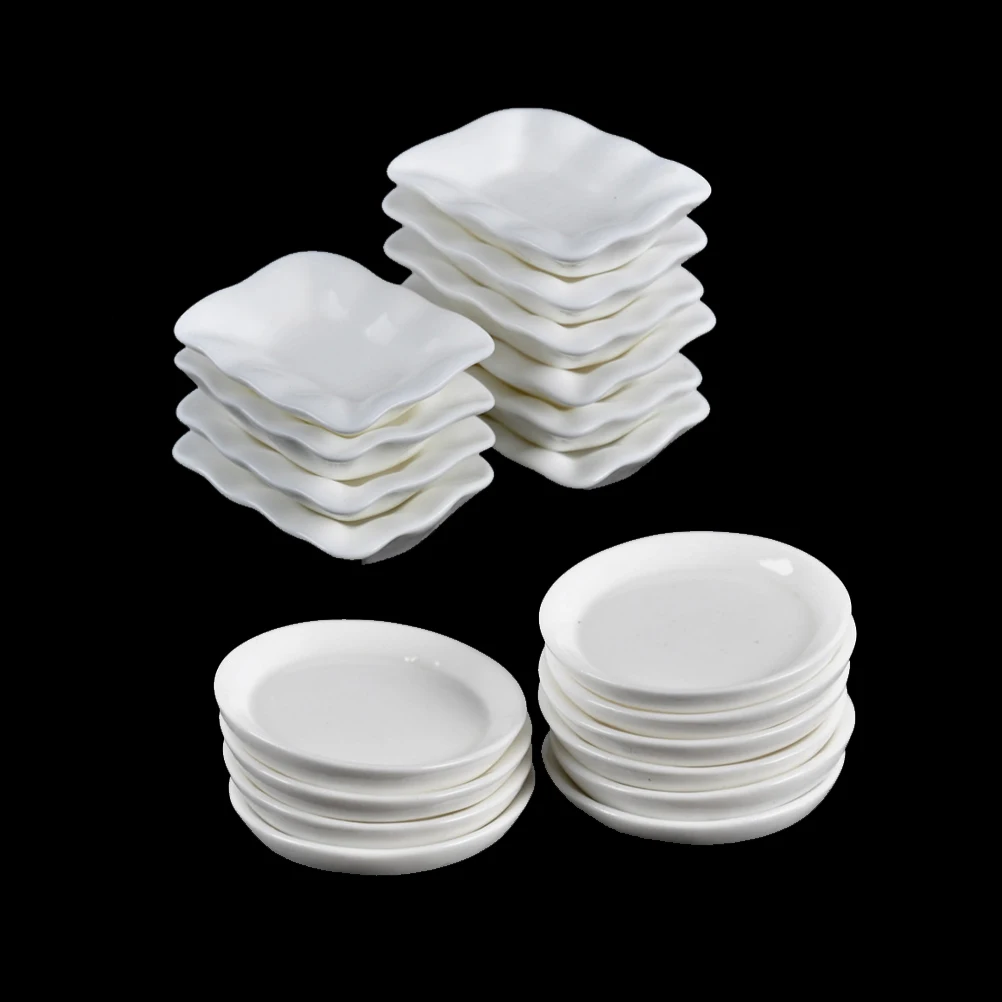 

10PCS Dollhouse Miniature Trays Plates Doll Tableware Kitchen Toys Doll House Accessories Mini Food White Dishes