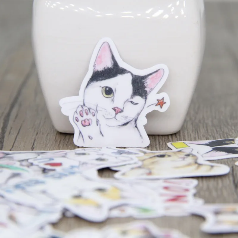 40 Pcs/lot Cute hand painted cat Sticker Decal For Phone Car Case Waterproof Laptop Album diary Backpack Kids Toy Stickers | Игрушки и