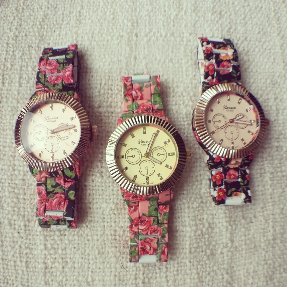 Японские часы-браслет с розовым цветком Geneva 2014 часы большим циферблатом из