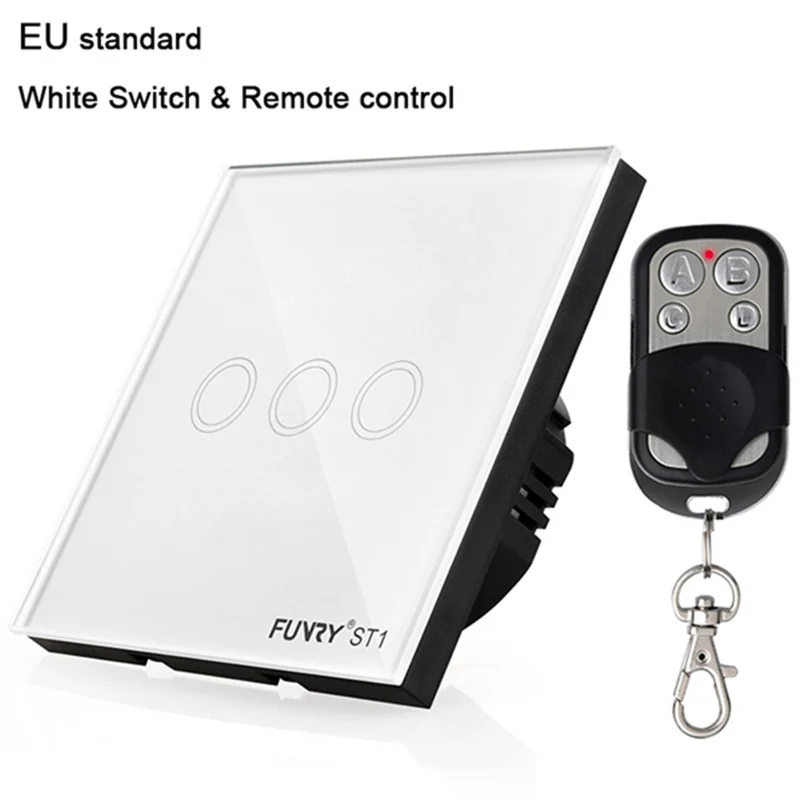 white switch remote FUNRY ST1 стандарт ЕС 3 банды умный пульт дистанционного управления/сенсорный радио светильник переключатель Мгновенный Кнопочный роскошный закаленное стекло 433 МГц - Цвет: white switch remote