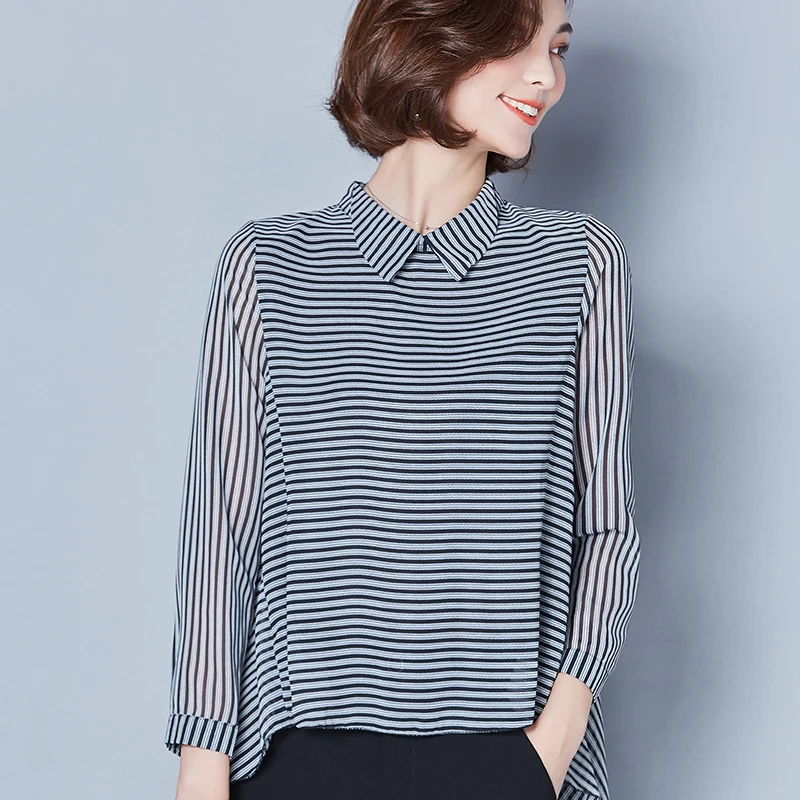 Striped Long Sleeve Sunscreen Blouses Women 2020 New Casual Chiffon Turn-Down Collar Shirt Plus Size Women Clothing Blusas Mujer
