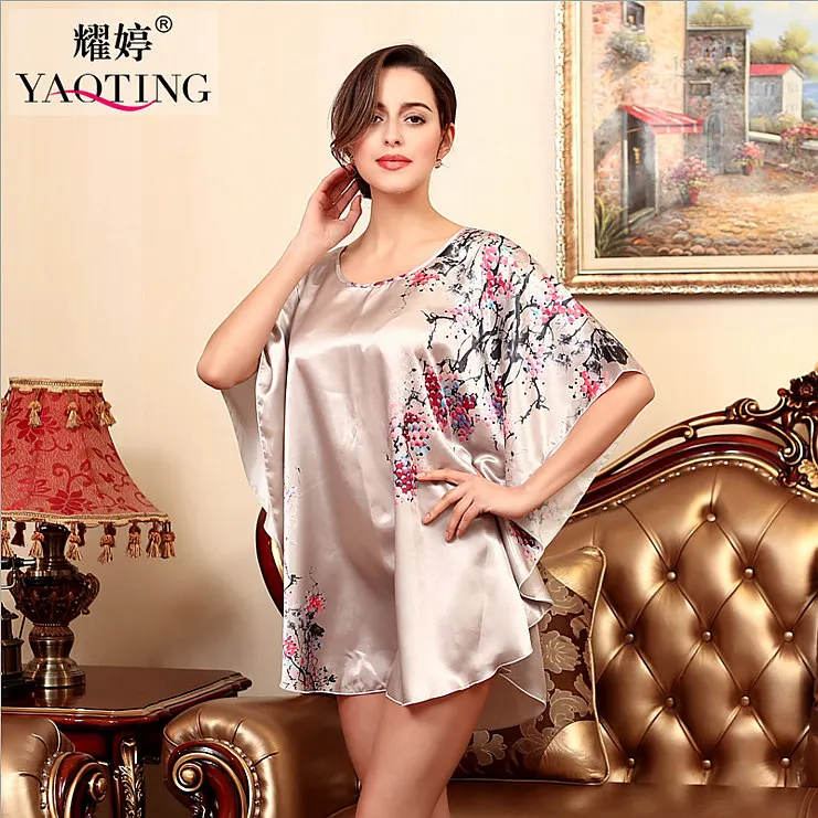 женской одежде королевский batwing рукавом ночной рубашки атласное халаты свободно