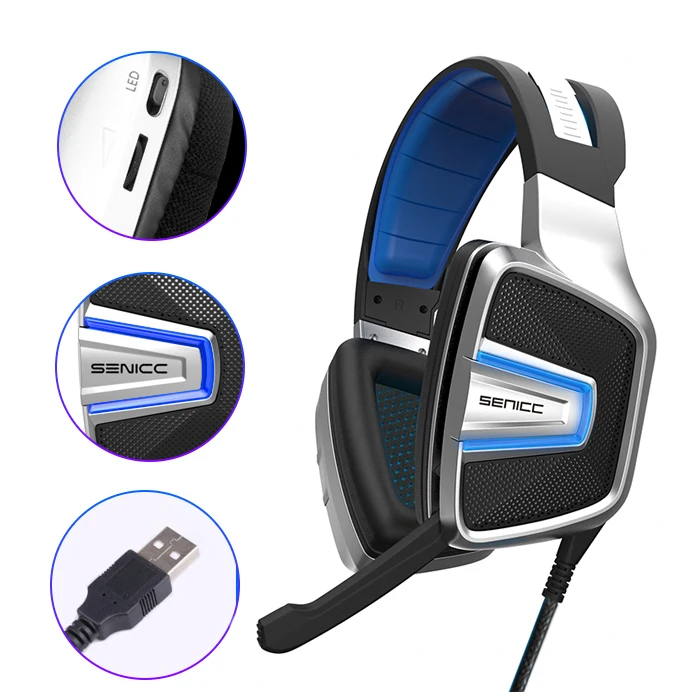 Игровая гарнитура SENICC с сеткой USB виртуальная 7 1 звуковой наушник светодиодный