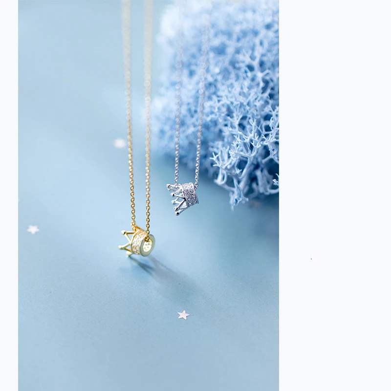925 Sterling Silver Fashion Ins Queen Clavicle Chain Crown Pendant Necklace For Women Girl Female Korean Version Crystal Jewelry | Украшения