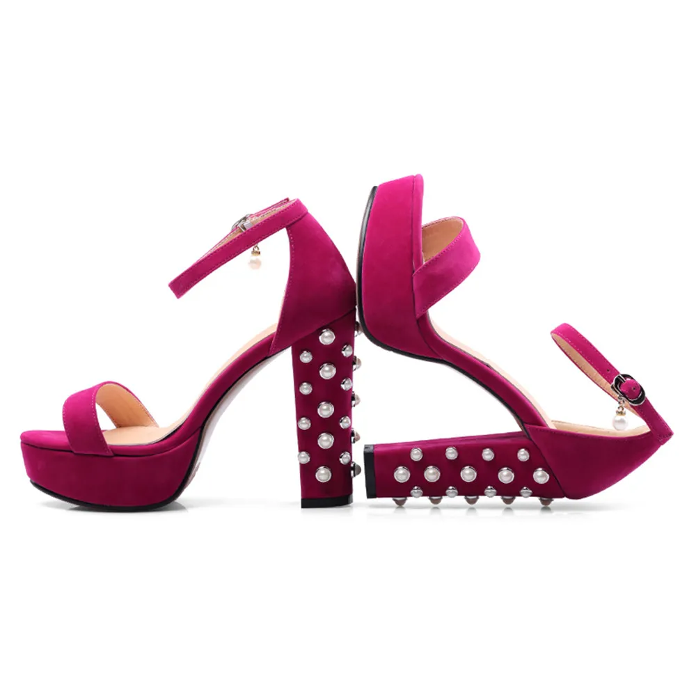 

Smeeroon 2020 hot sale women sandals simple buckle flock summer shoes cover heel rivet fashion shoes high heels shoes woman